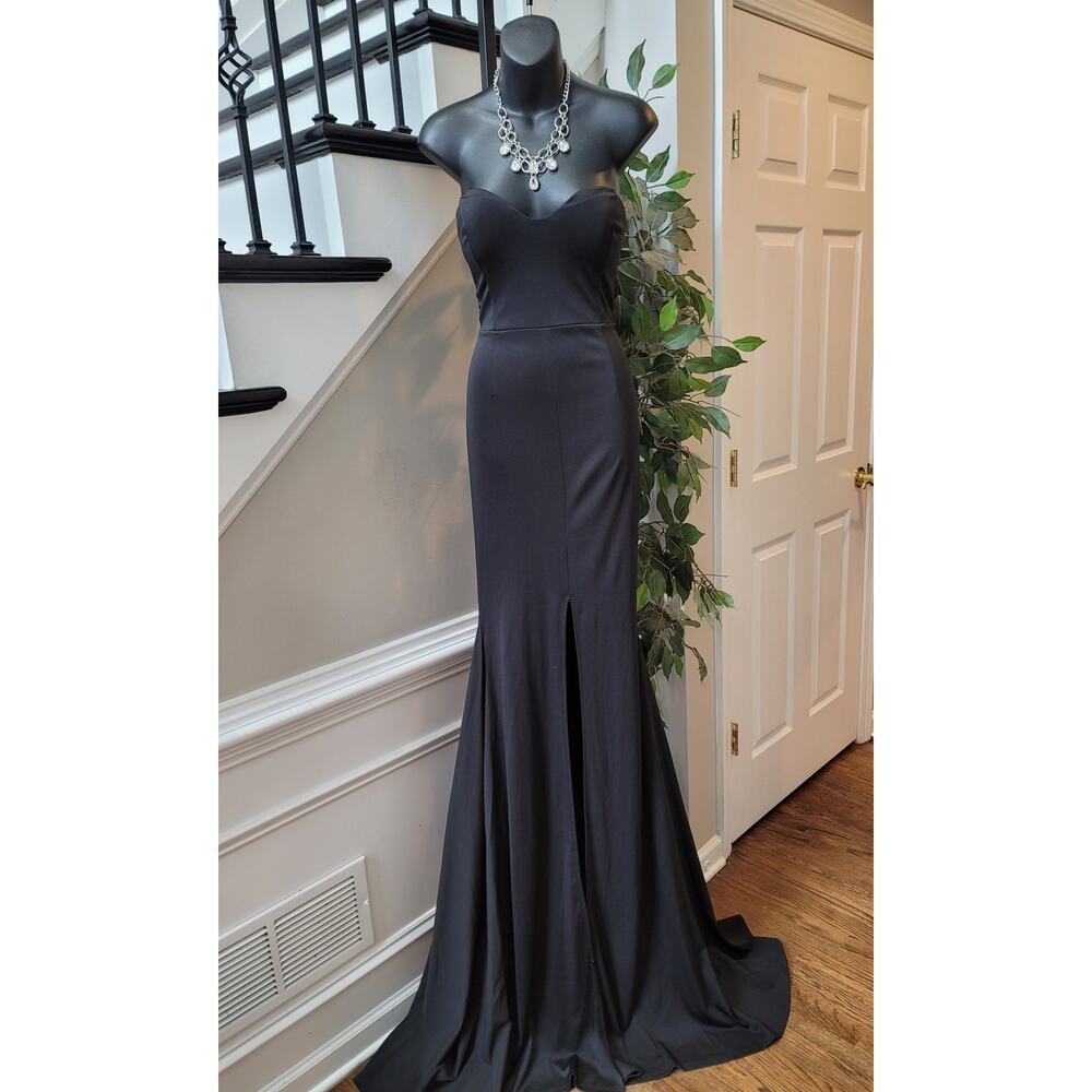 Strapless Mermaid Gown Women Medium Black Sweetheart High Slit Party/Cocktail